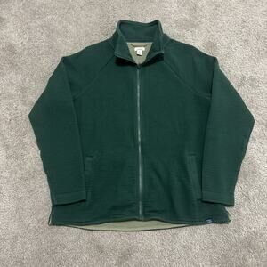 LL Bean Lakewashed Double Knit Ribbed Jacket Womens Size M Green Full Zip